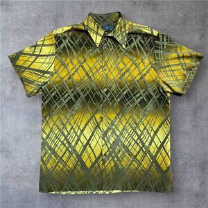 Prestige Vintage Y2K Rave Party Abstract Yellow Brown Button Down Shirt Mens L